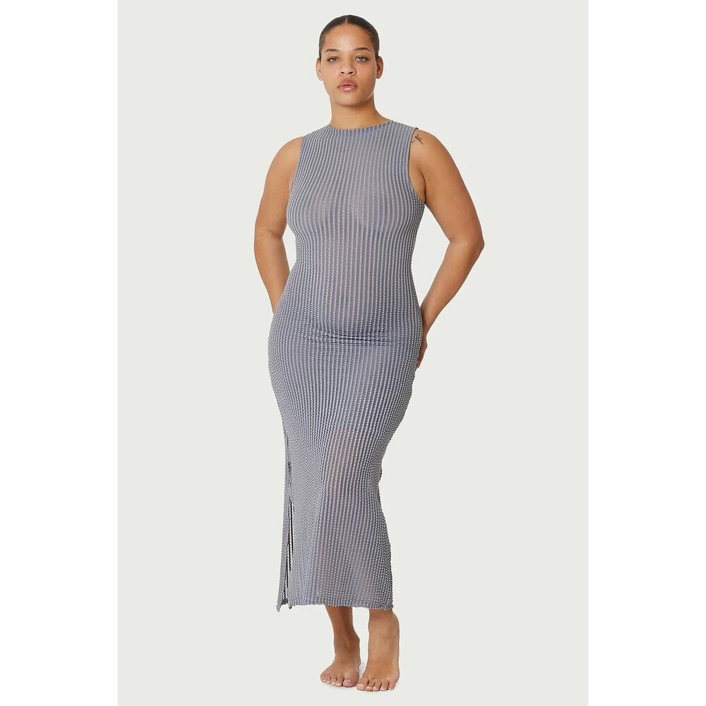 Second Skin by Find Me Now Addison Seersucker Midi Dress in Slate Grey Size: M/L